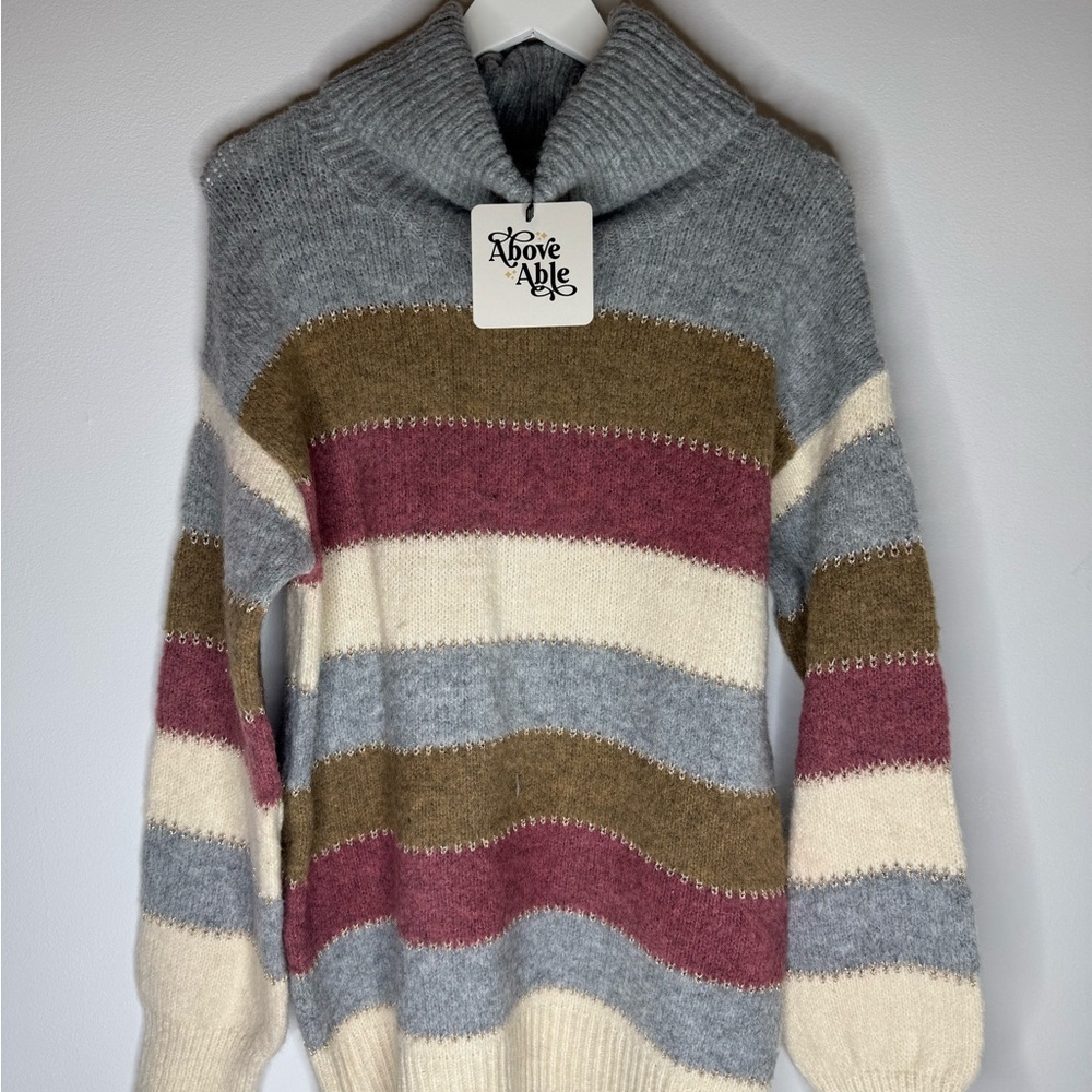 NWT | Hem & Thread | Striped Cowlneck Sweater | Size Medium - Picture 3 of 5